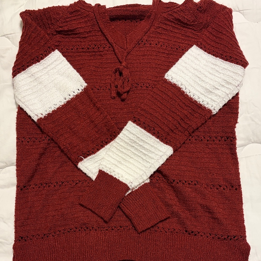 Women's Red and White Sweater